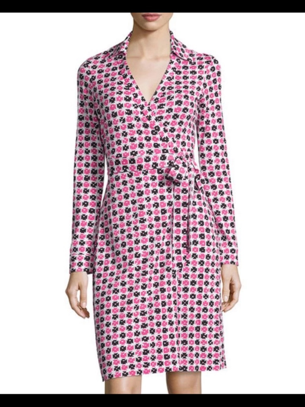 Diane von Furstenberg Check Dot Pink Jeanne Cotton Wrap Dress 6